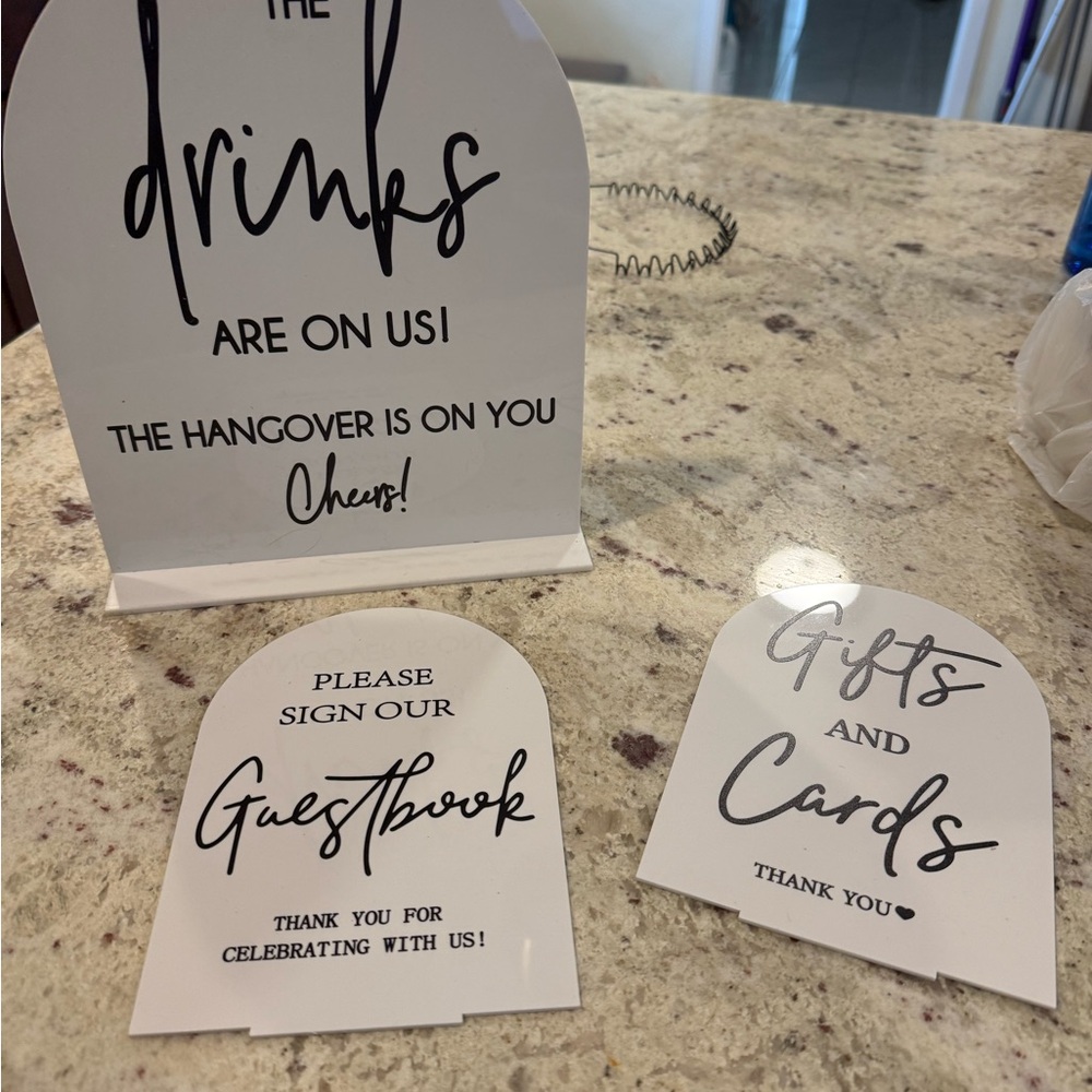 Wedding Sign Set - White & Black Drink, Guestbook, Gifts Cards Signs